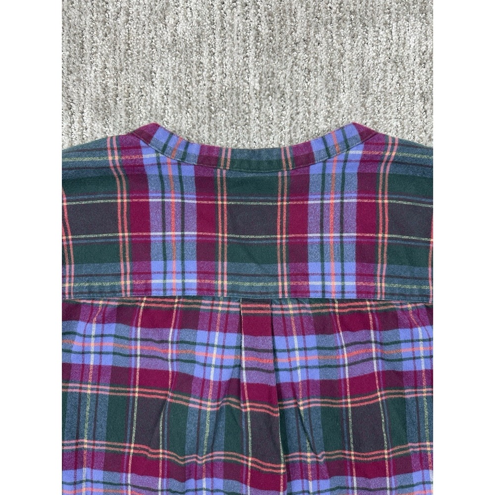 LL Bean Flannel Plaid Shirt Relaxed Fit Womens XL Green Purple Cabincore - Picture 10 of 11